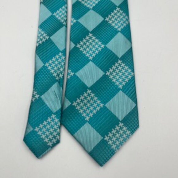 Stacy Adam’s Neck Tie Turquoise Check Design Classic Width - Picture 3 of 8